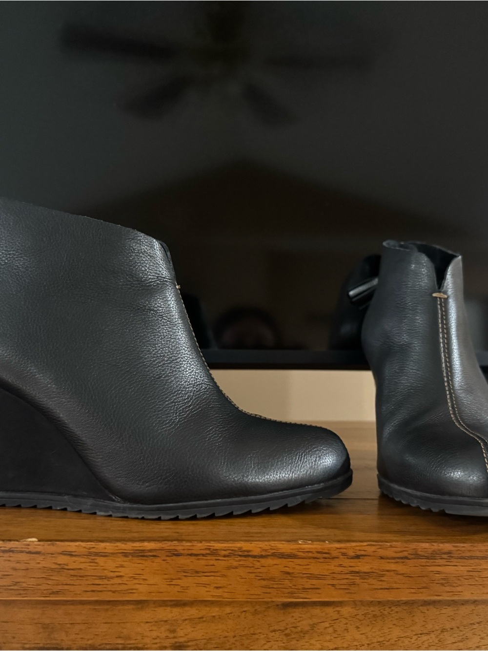 Women's Black Wedge Ankle Boots - Sleek Leather Look